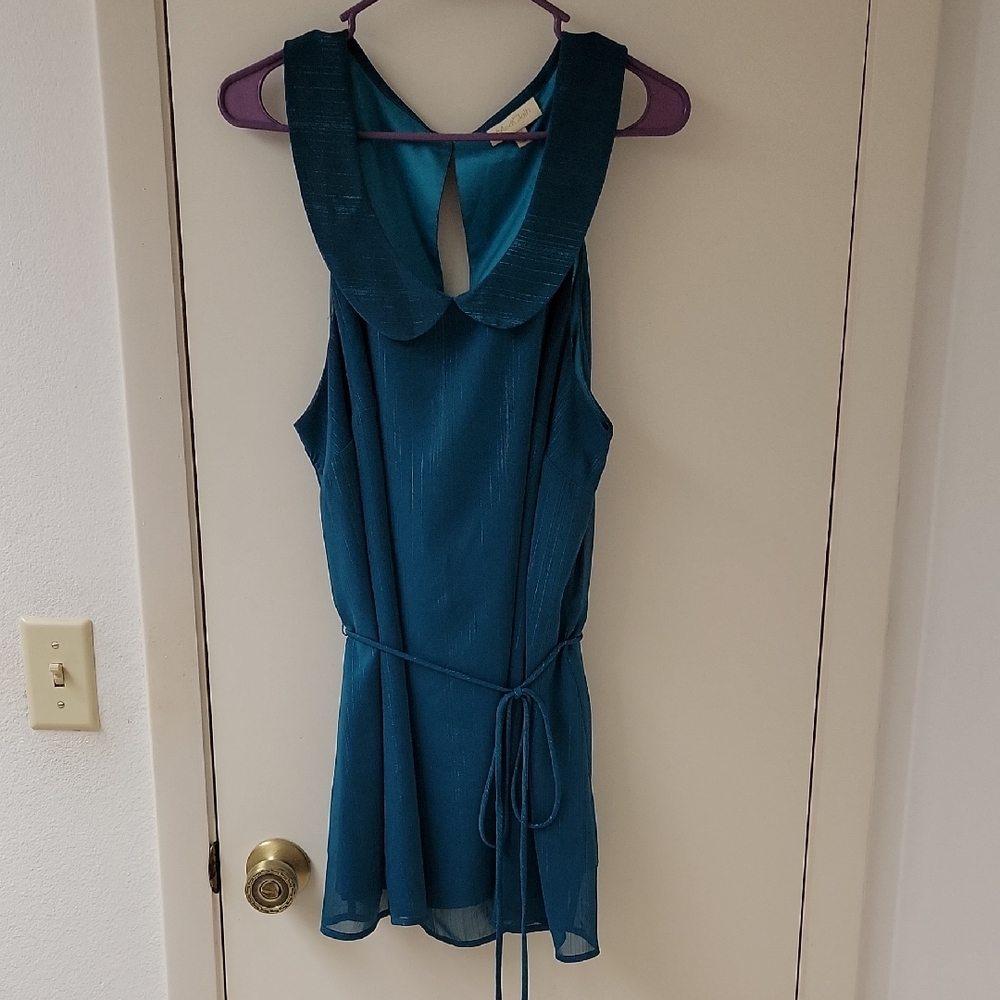 Modcloth Teal Sleeveless Disco Shirt with Tie Waist Euc!